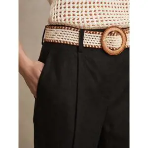 REISS BEAU Linen Belted Tapered Trousers